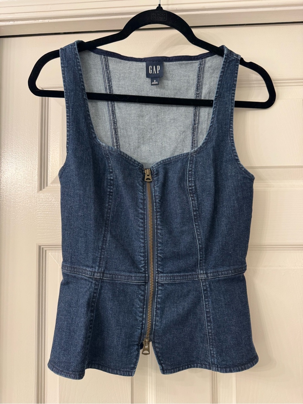 GAP Dark Blue Denim Zip-Front Peplum Cami